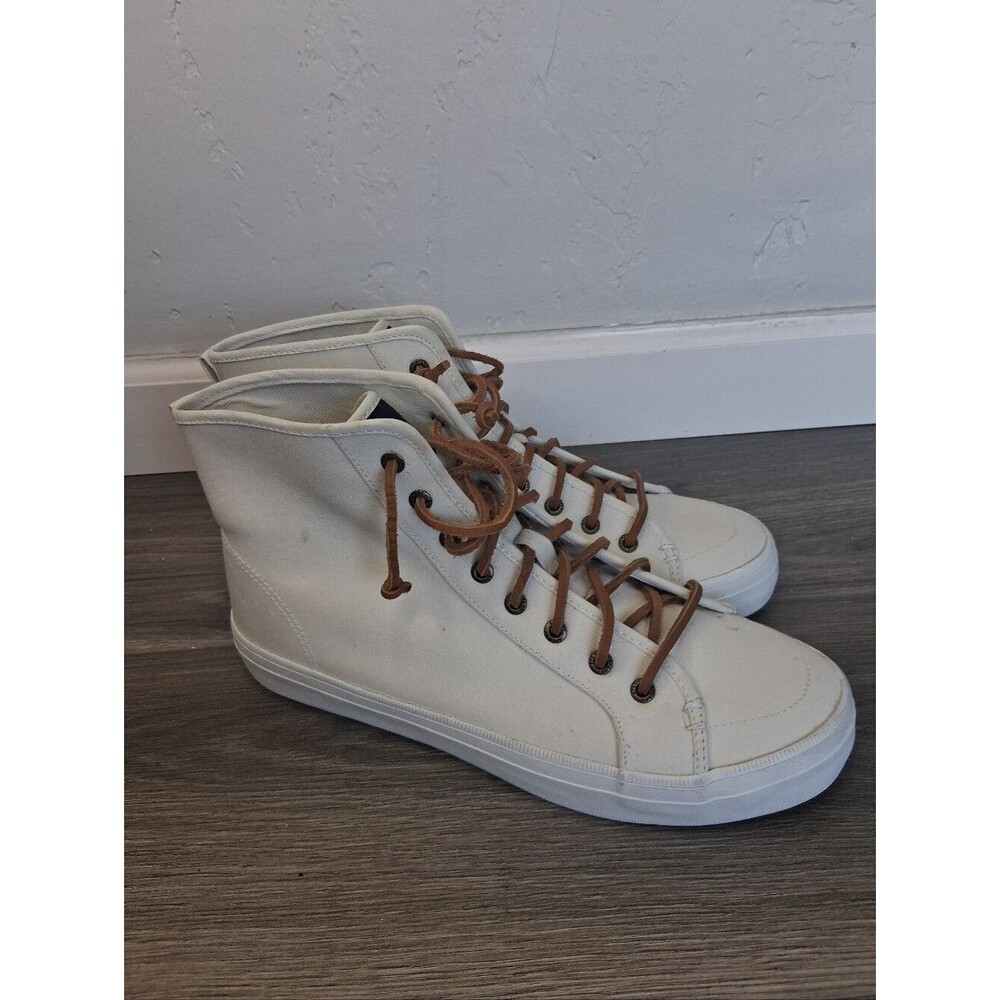 Sperry Women's White Canvas High Top Sneakers Leather Laces Sz 10 Preppy Coastal